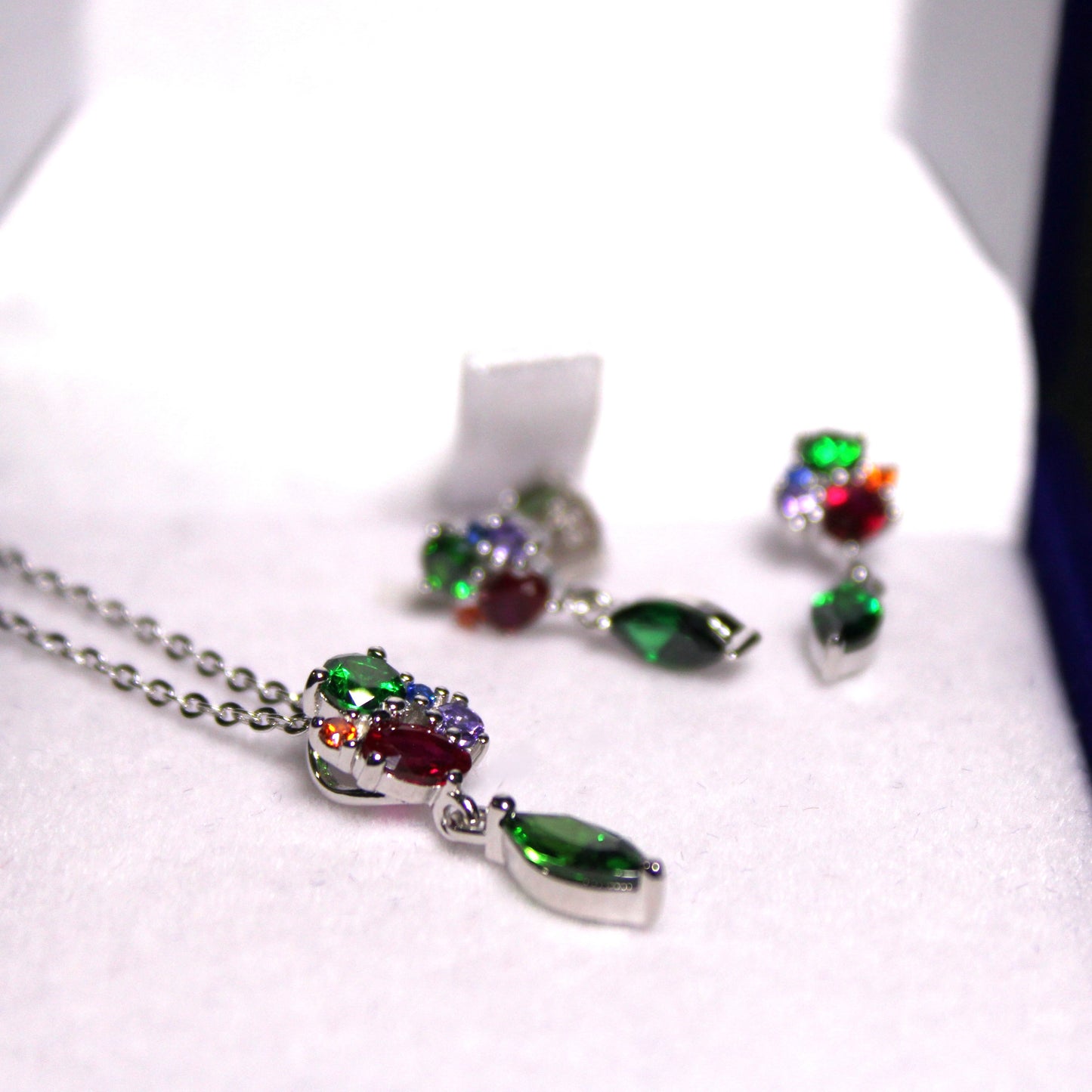 Rhodium-plated .925 Sterling lab-created Marquise Emerald Necklace