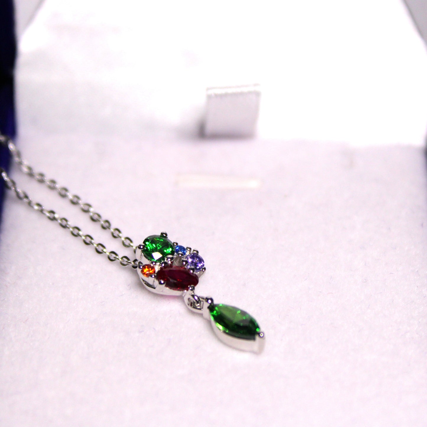 Rhodium-plated .925 Sterling lab-created Marquise Emerald Necklace