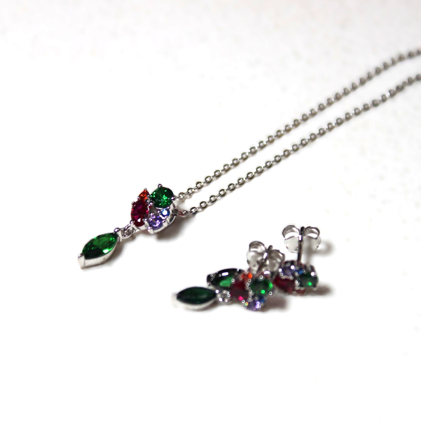 Rhodium-plated .925 Sterling lab-created Marquise Emerald Necklace