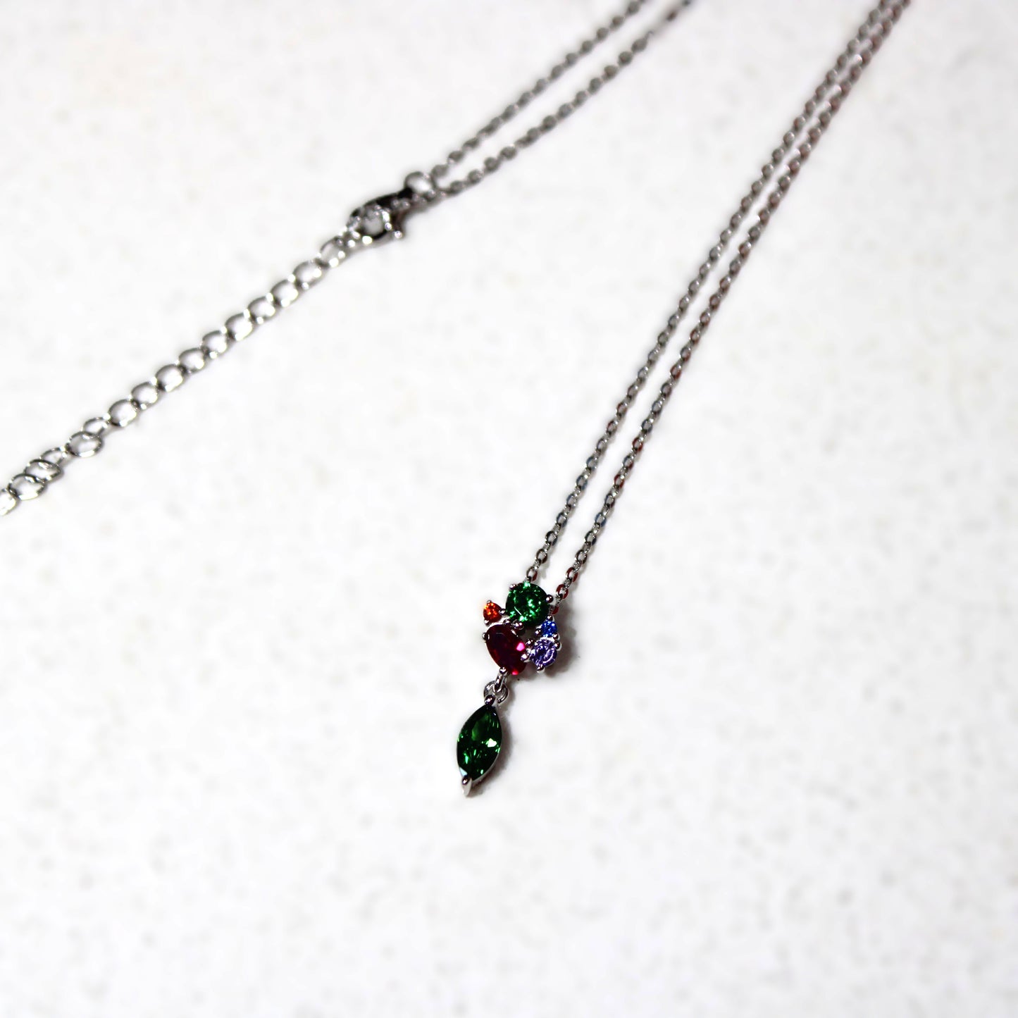 Rhodium-plated .925 Sterling lab-created Marquise Emerald Necklace