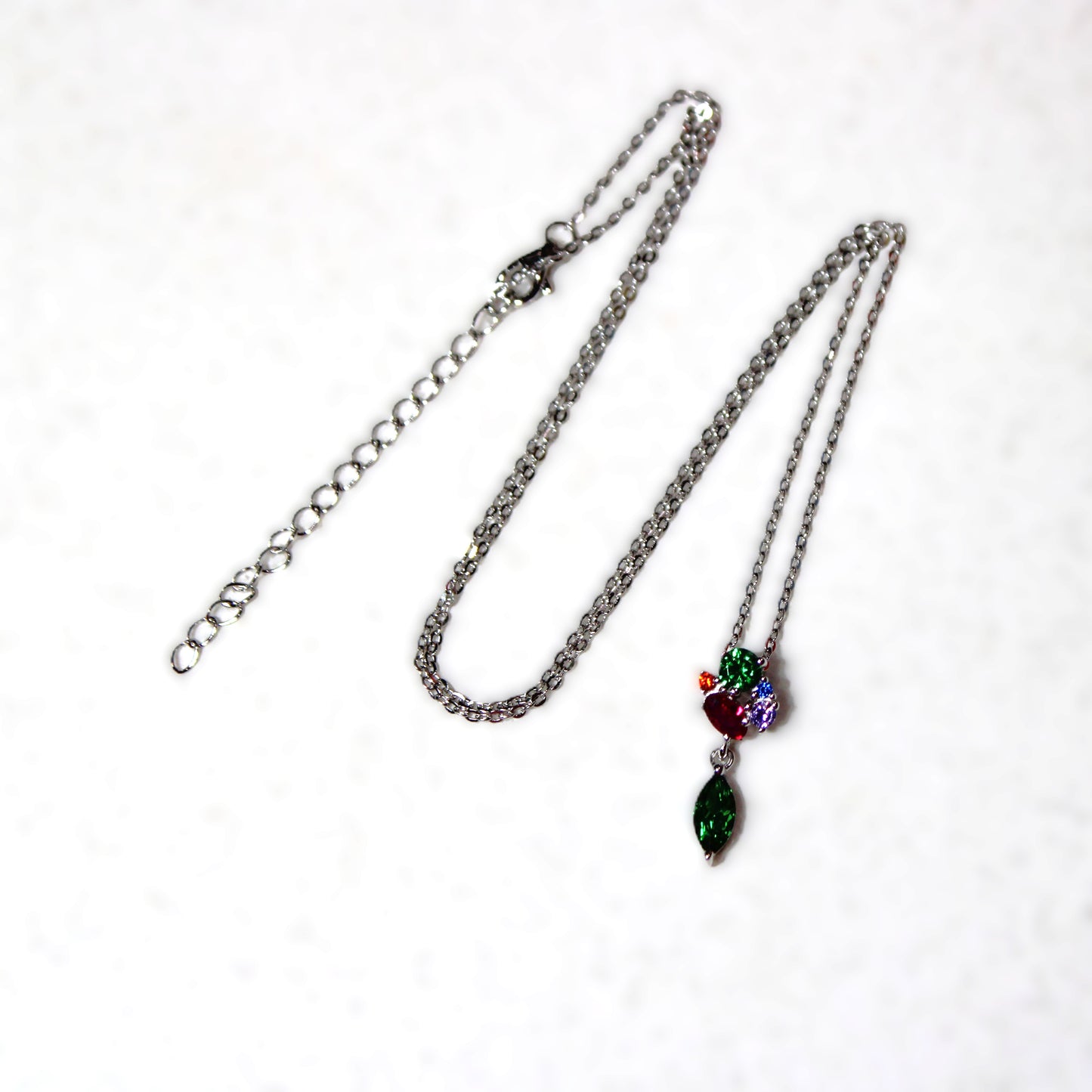 Rhodium-plated .925 Sterling lab-created Marquise Emerald Necklace