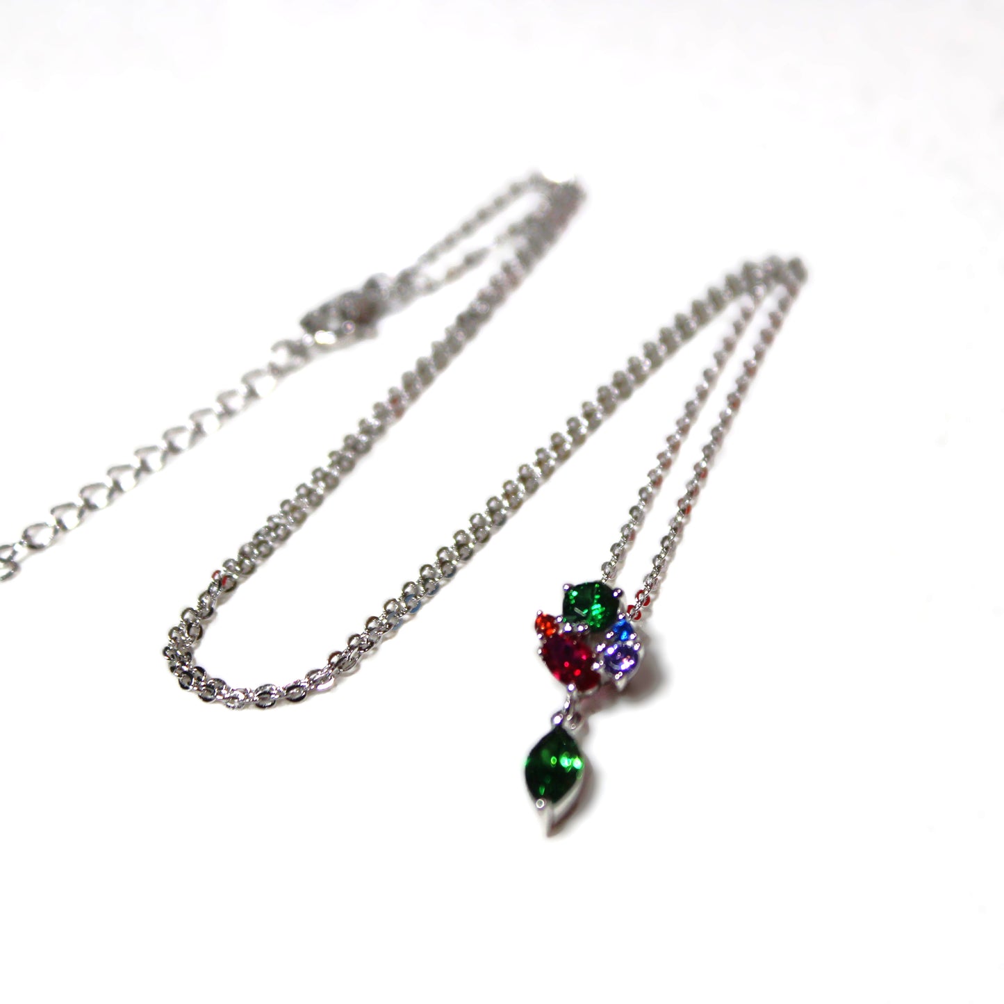 Rhodium-plated .925 Sterling lab-created Marquise Emerald Necklace
