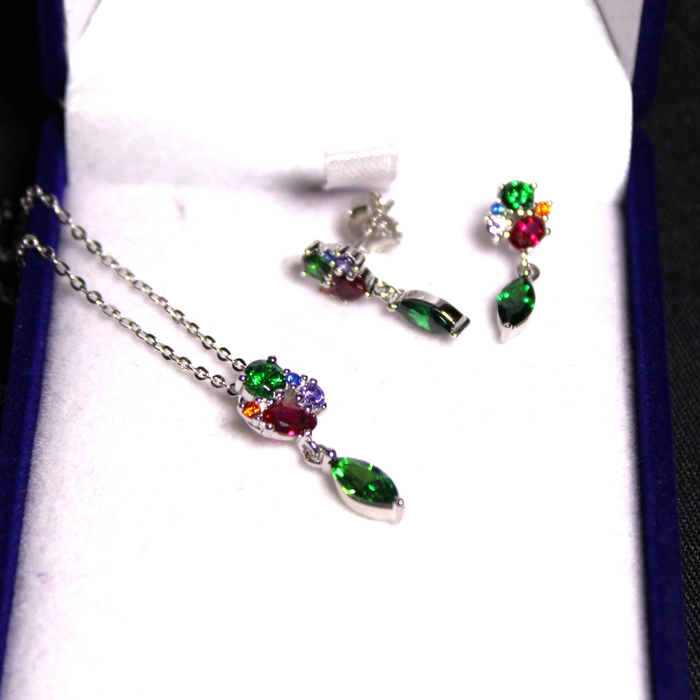Rhodium-plated .925 Sterling lab-created Marquise Emerald Necklace