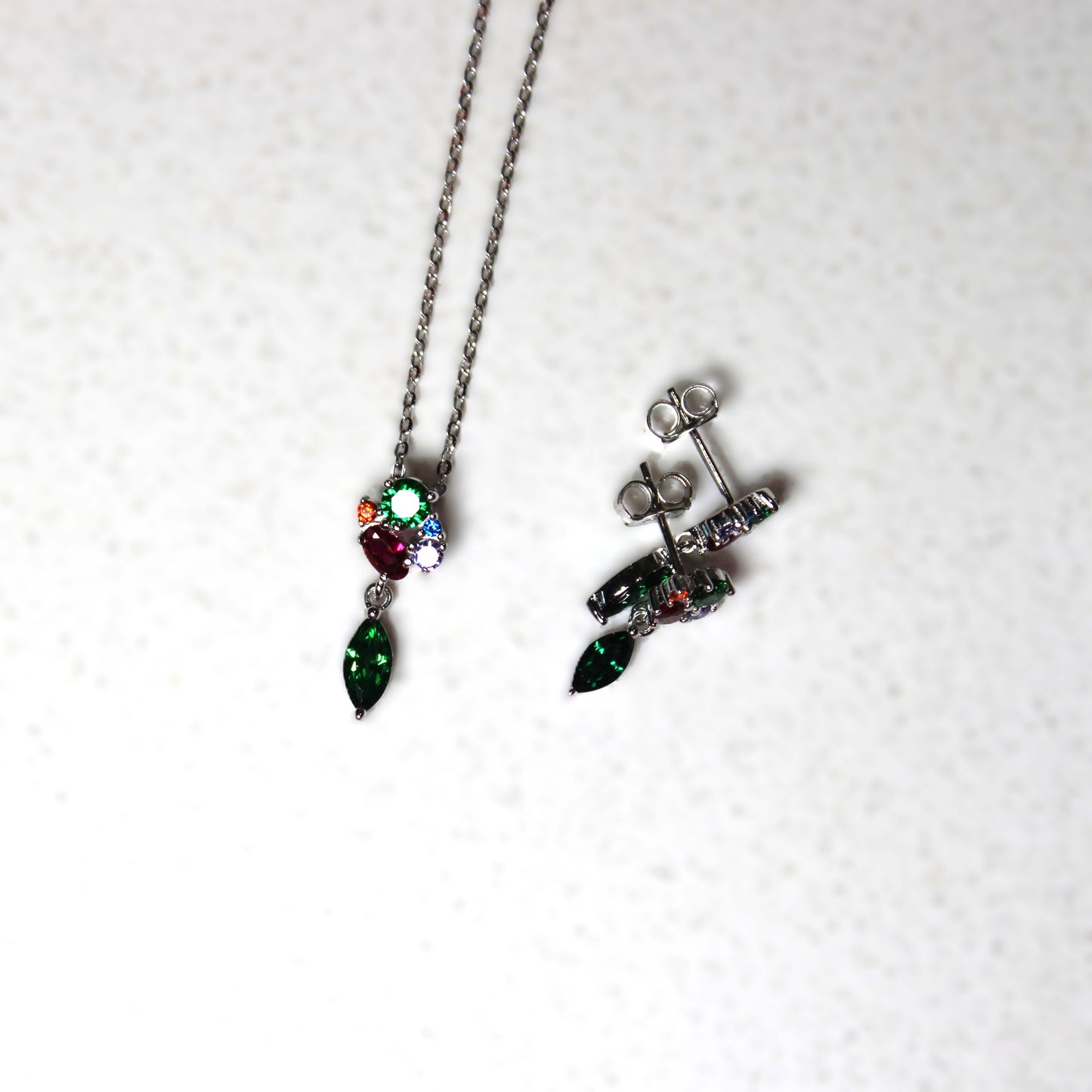 Rhodium-plated .925 Sterling lab-created Marquise Emerald Necklace