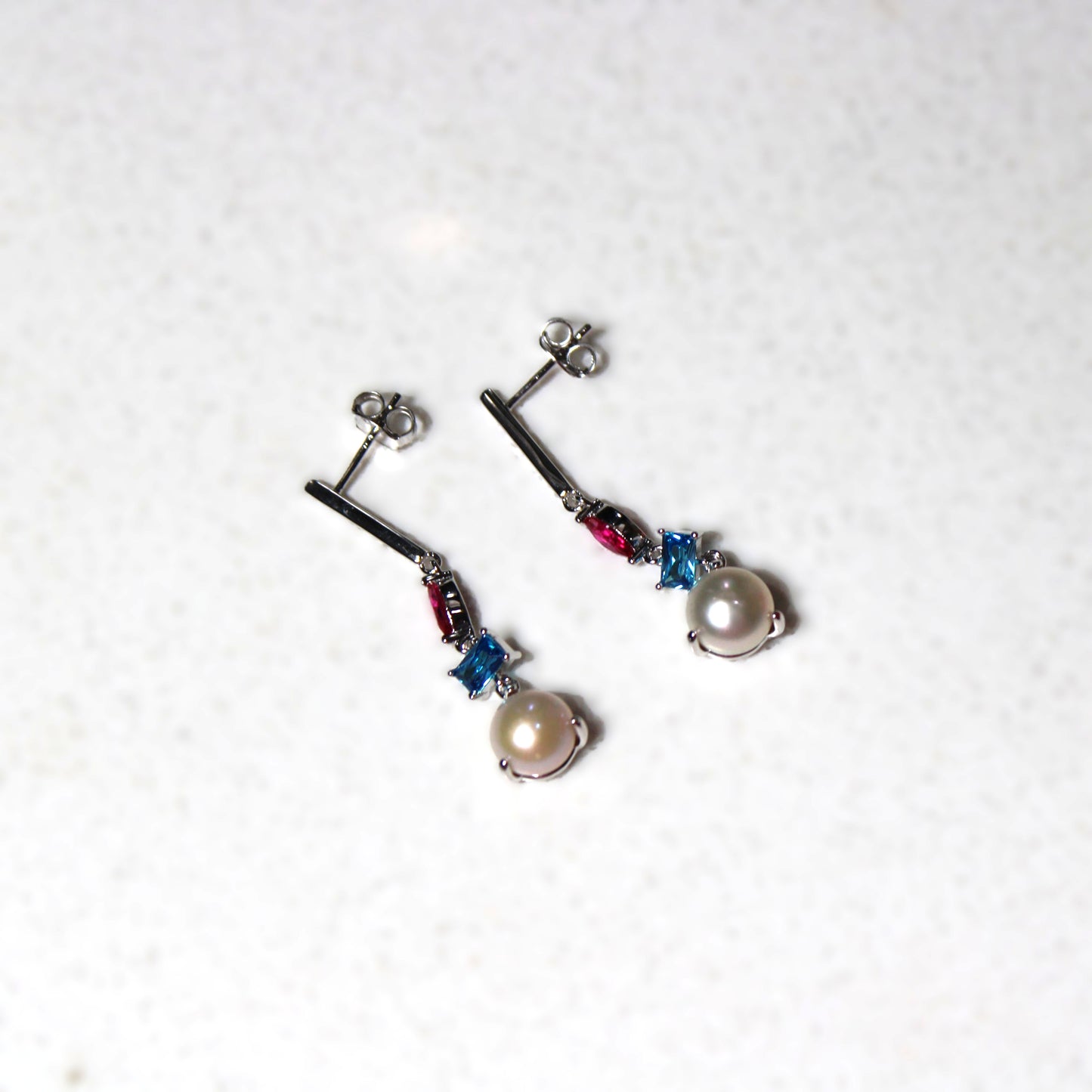 Rhodium-plated .925 Sterling lab-created Pearl and Gemstone Earrings