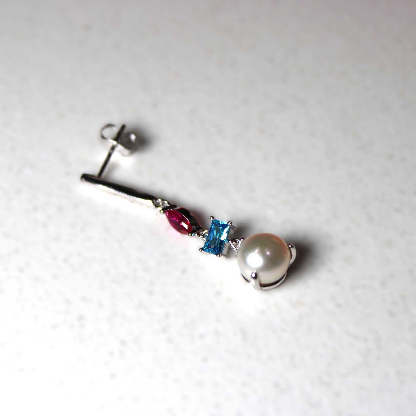 Rhodium-plated .925 Sterling lab-created Pearl and Gemstone Earrings