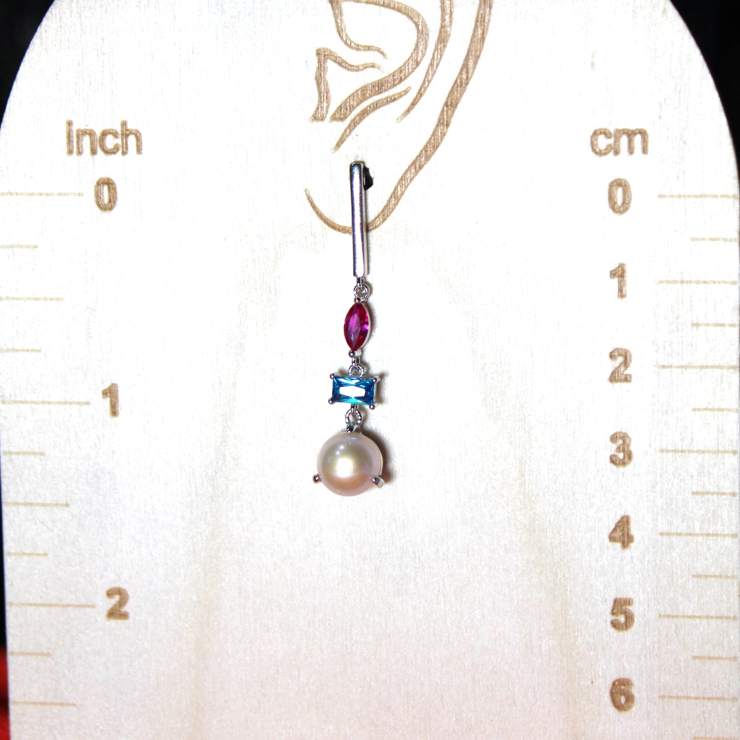 Rhodium-plated .925 Sterling lab-created Pearl and Gemstone Earrings