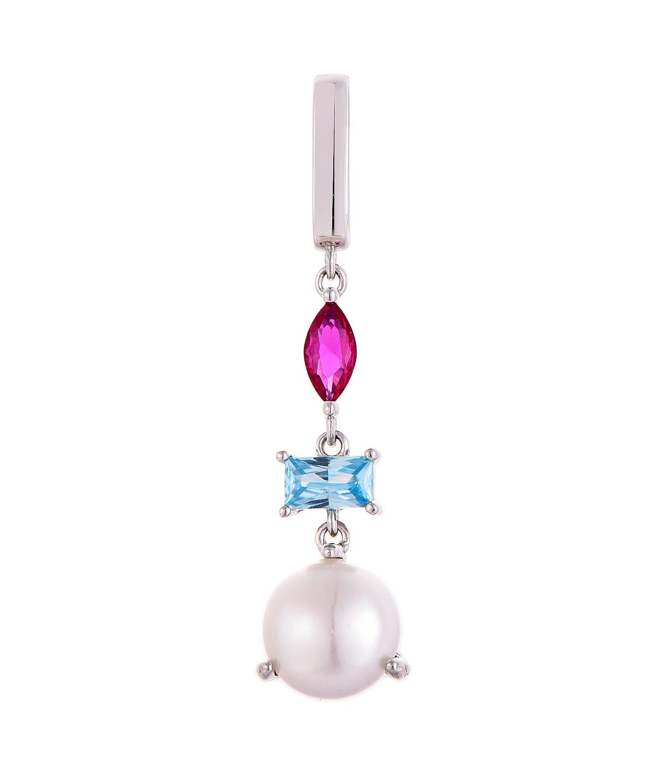 Rhodium-plated .925 Sterling lab-created Pearl and Gemstone Earrings