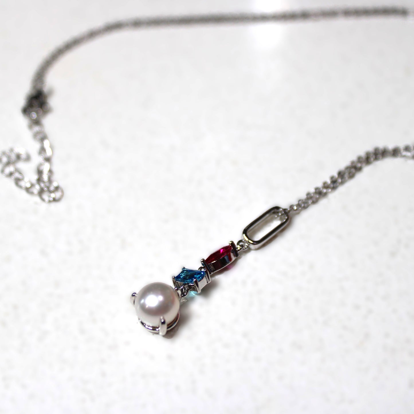Rhodium-plated .925 Sterling lab-created Pearl and Gemstone Earrings