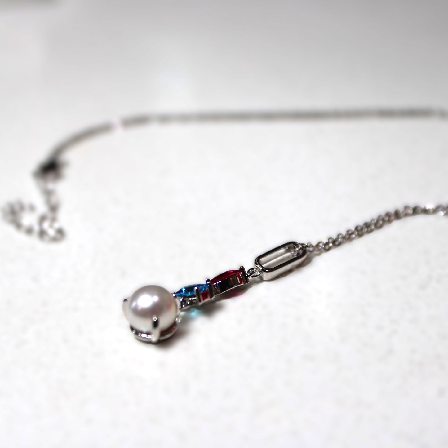 Rhodium-plated .925 Sterling lab-created Pearl and Gemstone Earrings