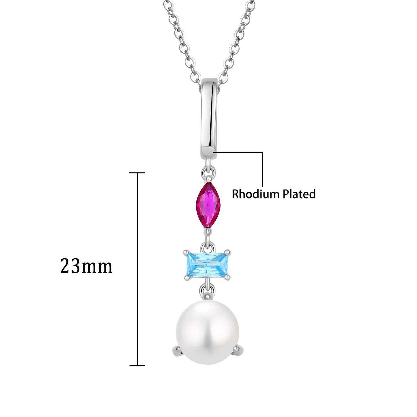 Rhodium-plated .925 Sterling lab-created Pearl and Gemstone Earrings