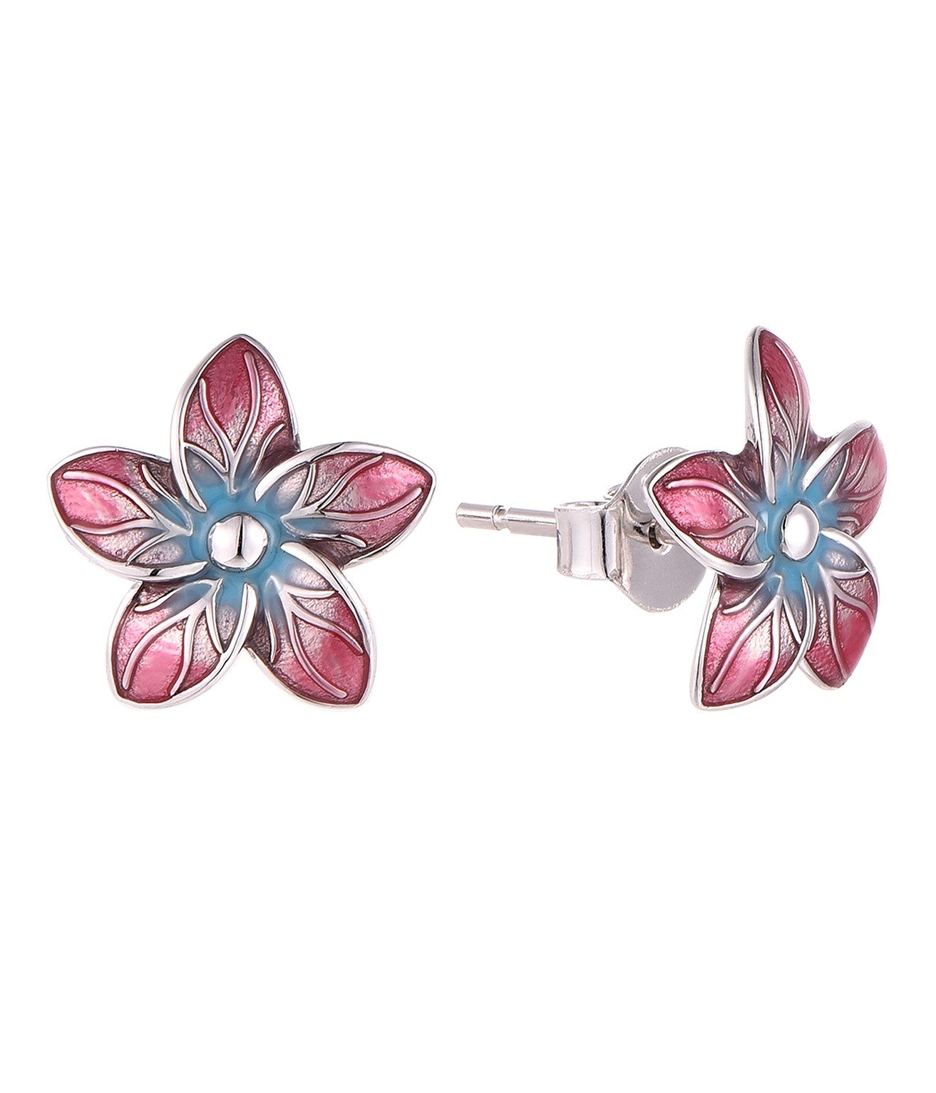 Rhodium-plated .925 Sterling Hibiscus Flower Earrings