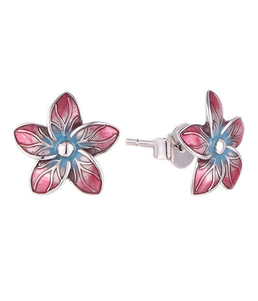 Rhodium-plated .925 Sterling Hibiscus Flower Earrings