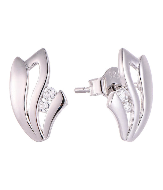 Rhodium-plated .925 Sterling lab-created Diamond Wing Earrings