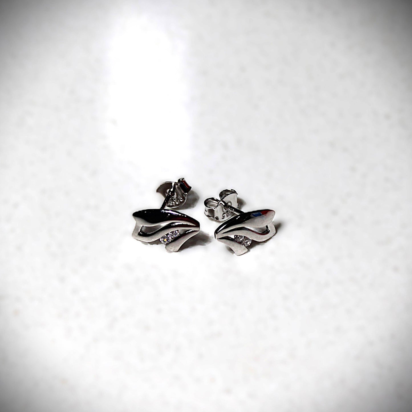 Rhodium-plated .925 Sterling lab-created Diamond Wing Earrings