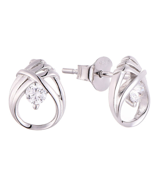 Rhodium-plated .925 Sterling Teardrop Earrings with lab-created Diamond Accent