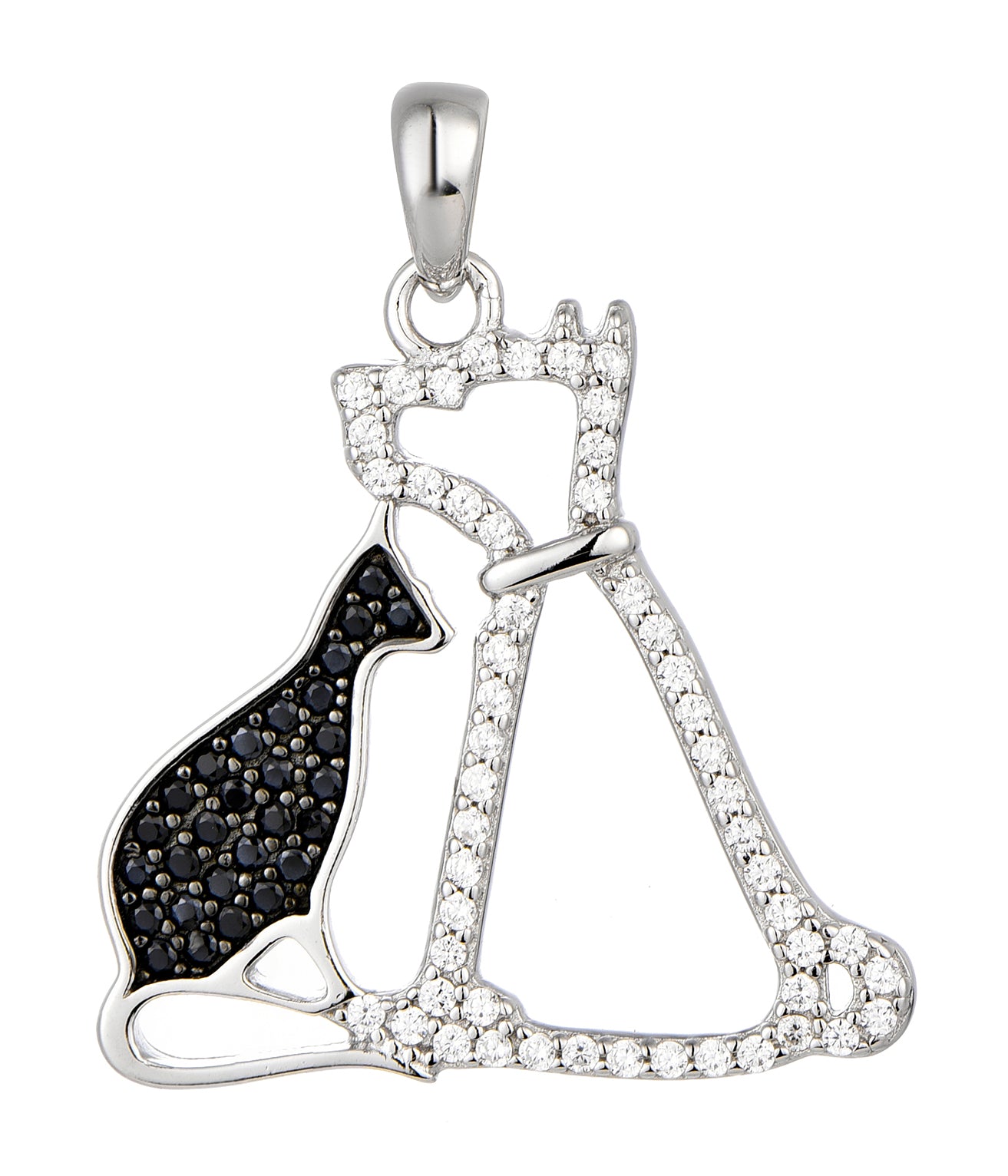 Rhodium-plated .925 Sterling Silver Cat and Dog Necklace