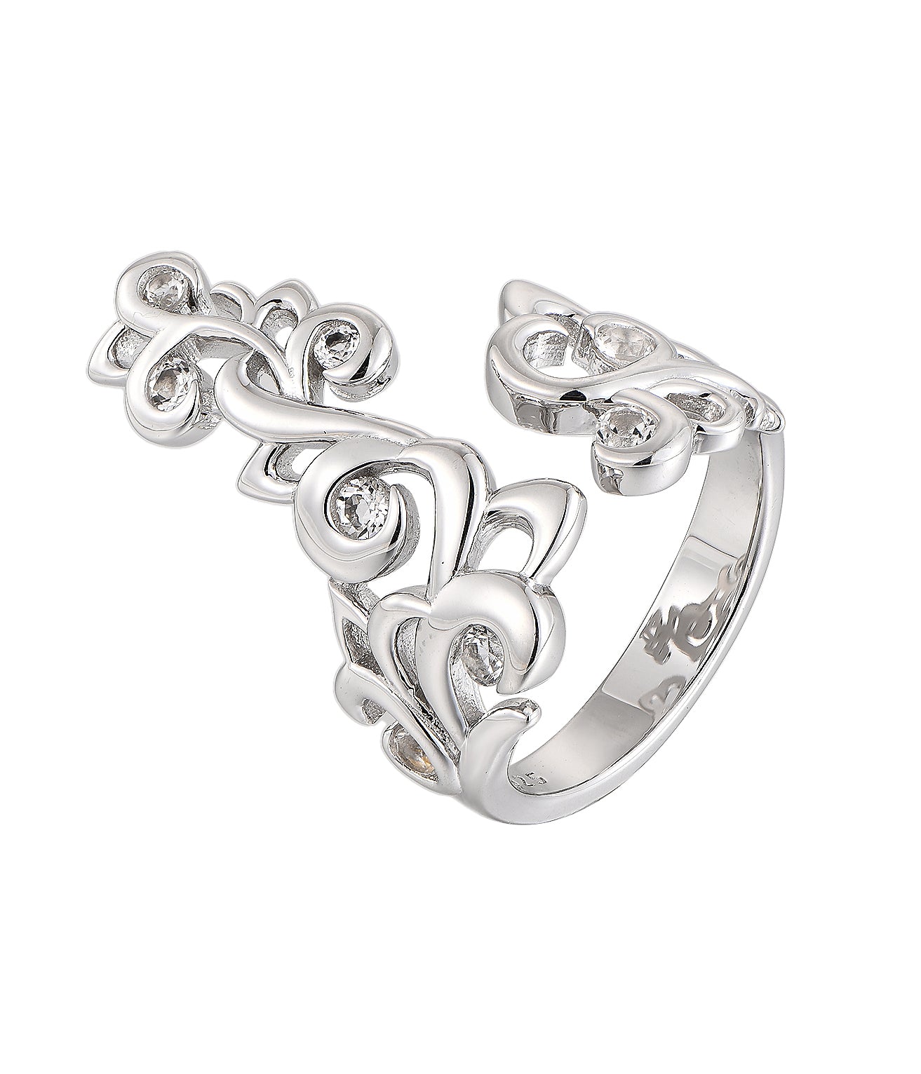 Rhodium-plated .925 Sterling Silver Open Scroll Adjustable Ring