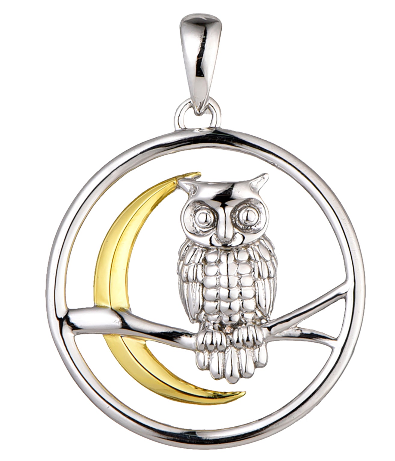 Rhodium-plated .925 Sterling Silver Owl and Moon Necklace