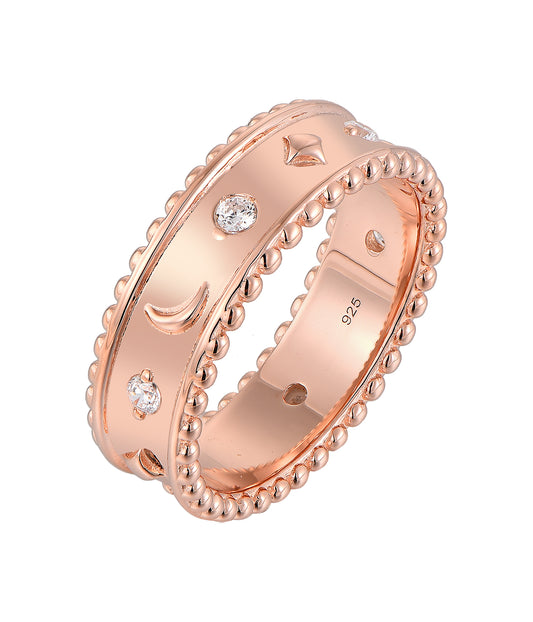 Rose Gold-plated .925 Sterling Moon and Star Band Ring with lab-created Diamond Accents