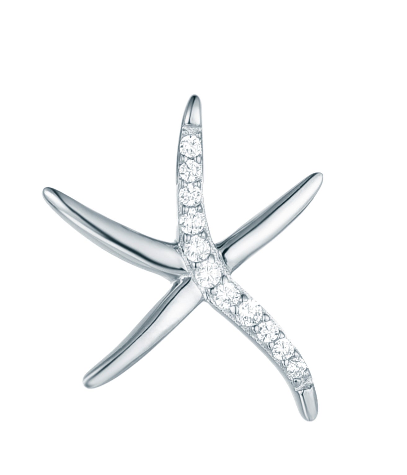 Rhodium-plated .925 Sterling Starfish Necklace with lab-created Diamond Pave