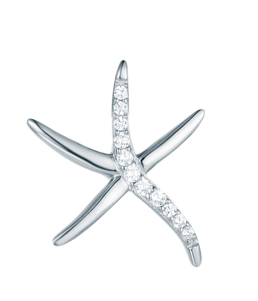 Rhodium-plated .925 Sterling Starfish Necklace with lab-created Diamond Pave