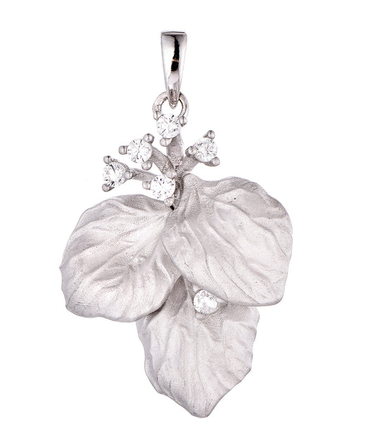 Rhodium-plated .925 Sterling Flower Petal Necklace with lab-created Diamond Accent