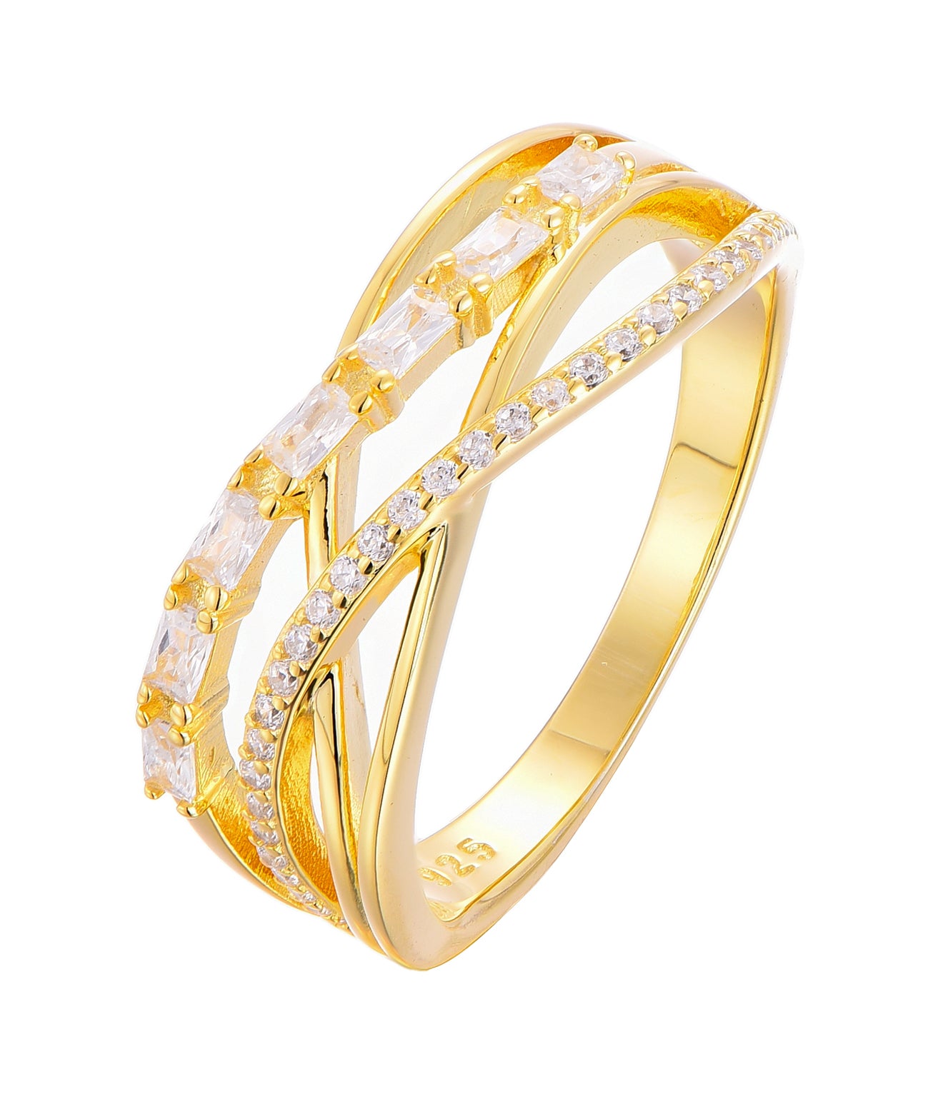 18k Gold-plated .925 Sterling Weave Band Ring with lab-created Diamonds