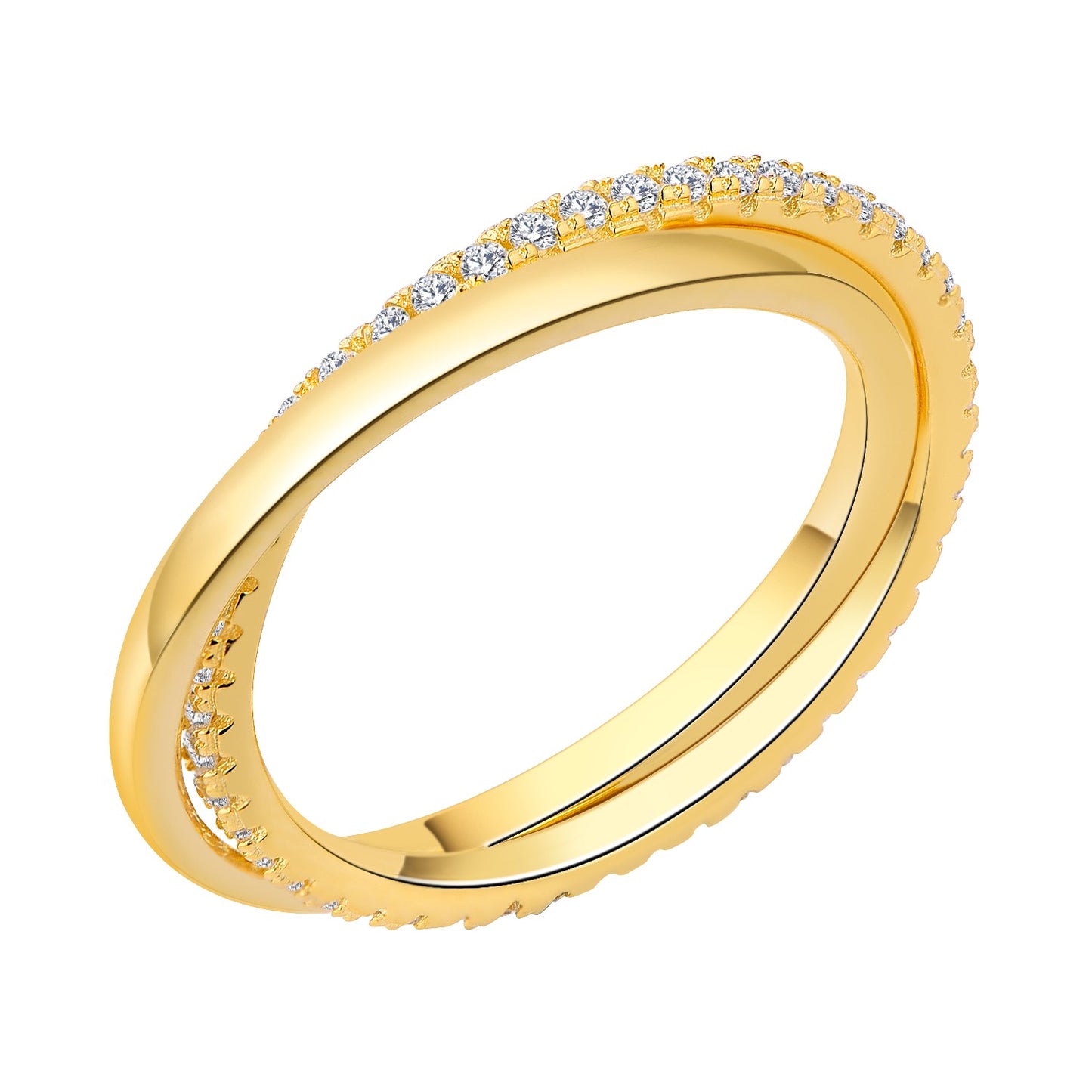 .925 Sterling Two Band Intertwined Ring with lab-created Diamond Pave