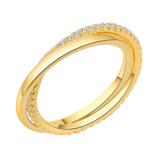 .925 Sterling Two Band Intertwined Ring with lab-created Diamond Pave
