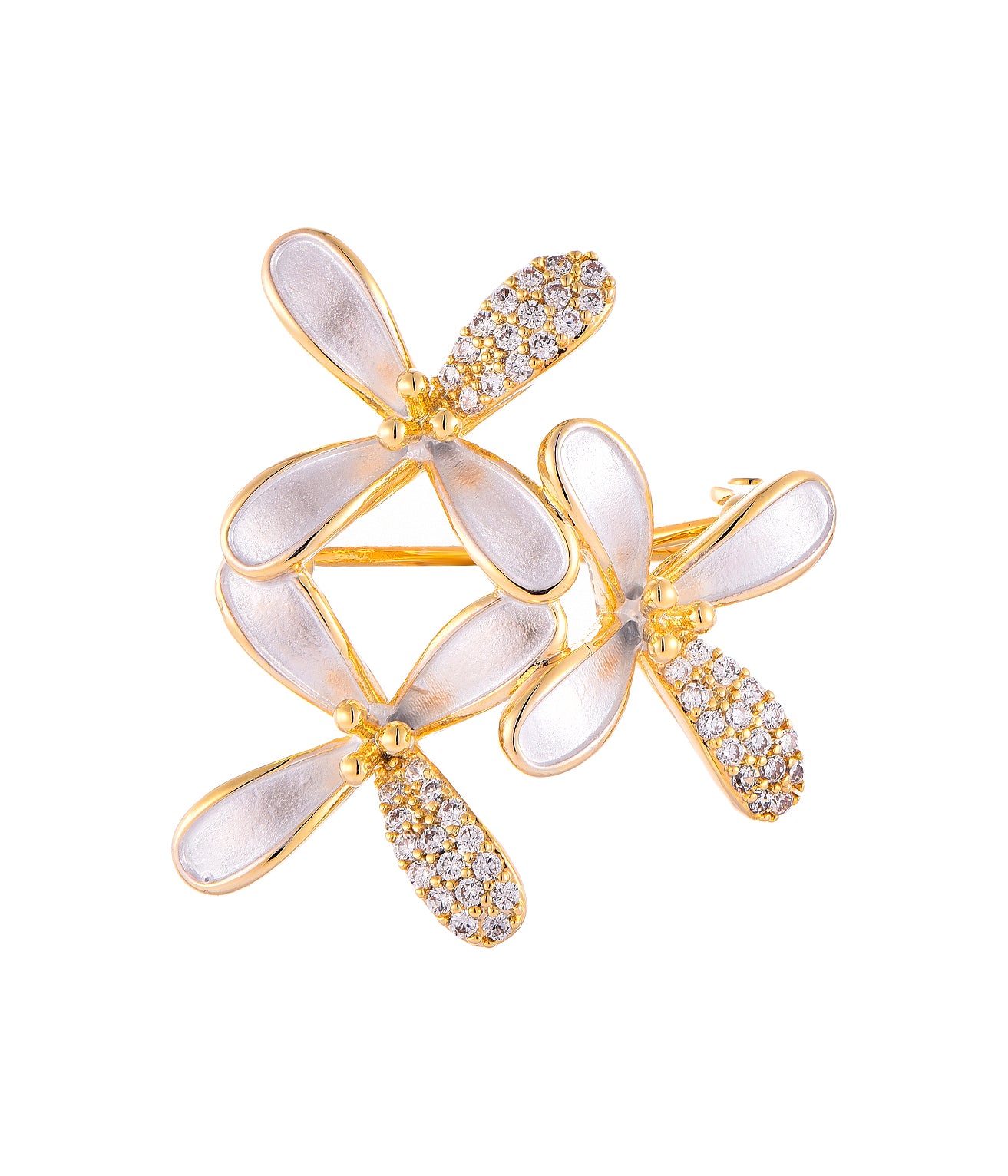 18k Gold-plated .925 Sterling Enameled Flower Necklace with Diamond Pave