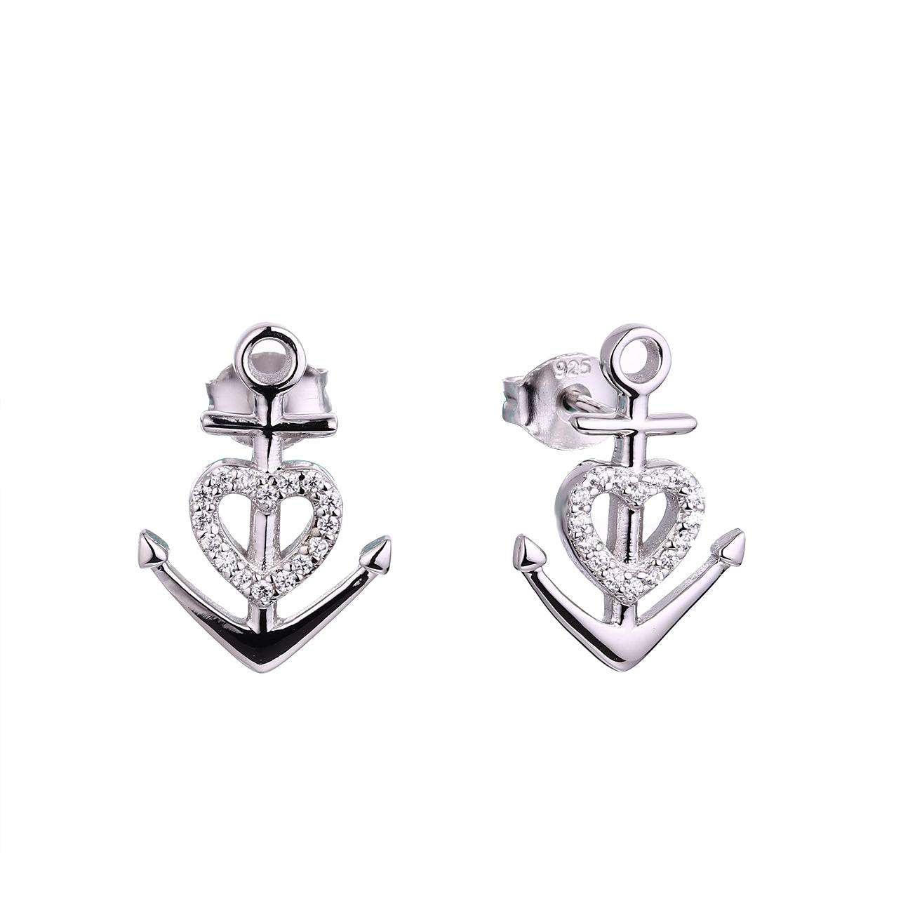 Rhodium-plated .925 Sterling Anchor Earrings