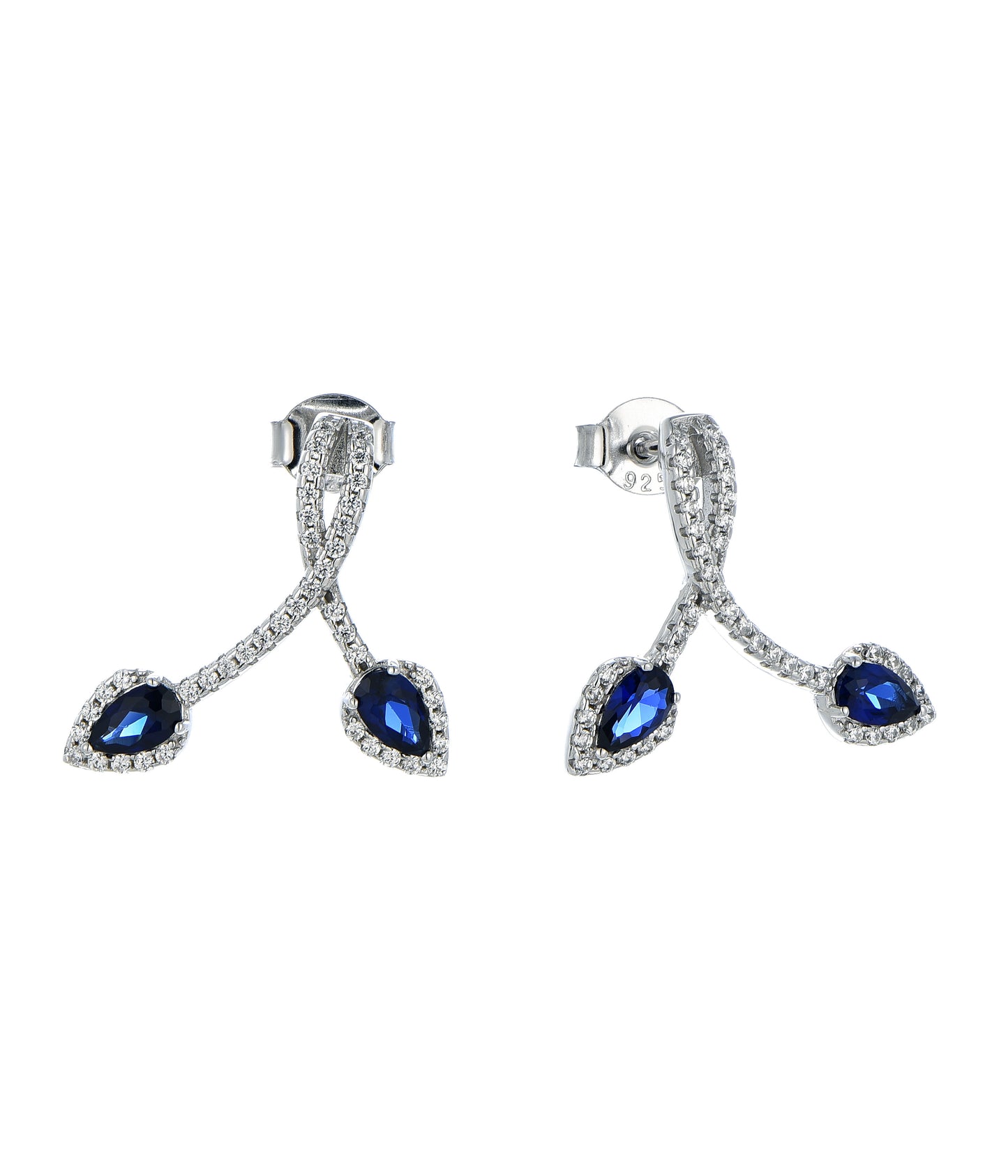 Rhodium-plated .925 Sterling lab-created Sapphire and Diamond Pave Earrings