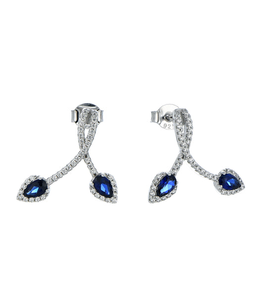Rhodium-plated .925 Sterling lab-created Sapphire and Diamond Pave Earrings