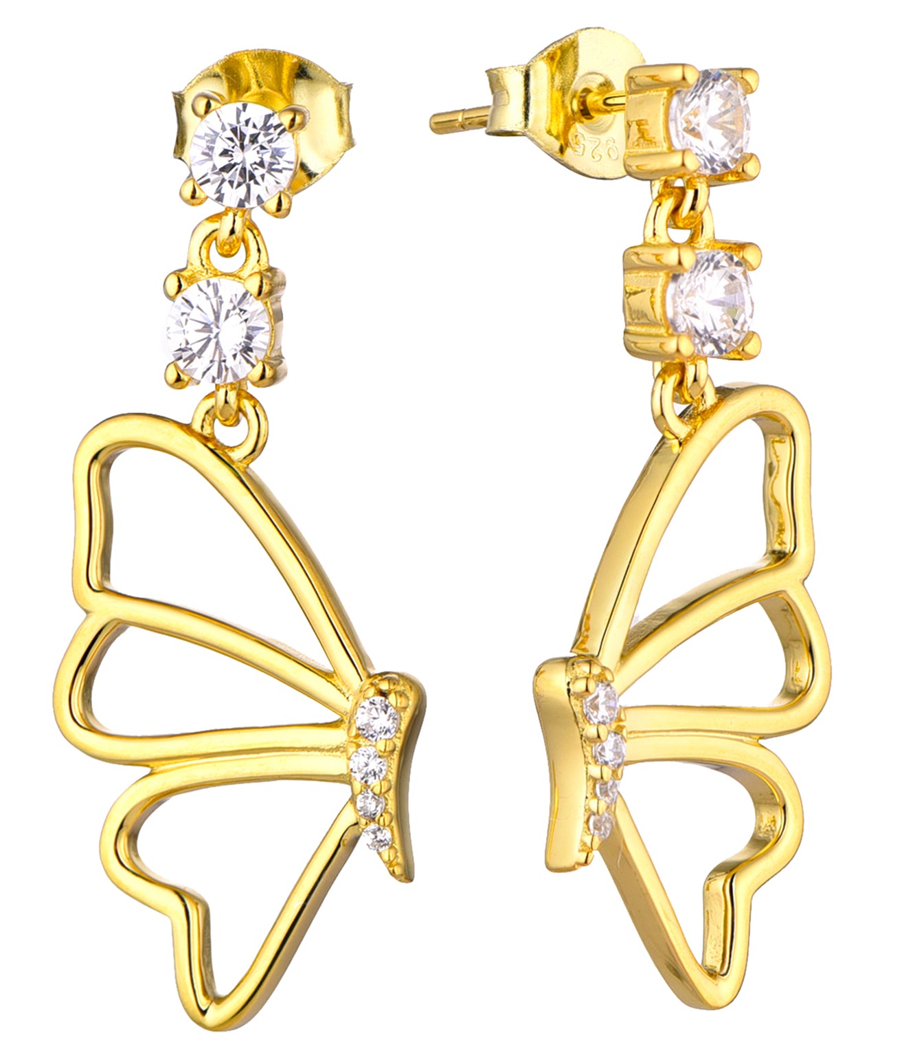 18k Gold-plated .925 Sterling lab-created Diamond Butterfly Earrings