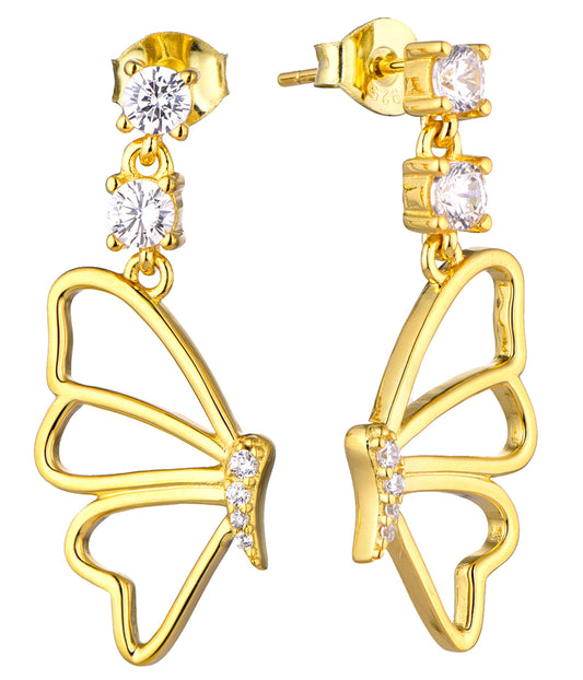 18k Gold-plated .925 Sterling lab-created Diamond Butterfly Earrings