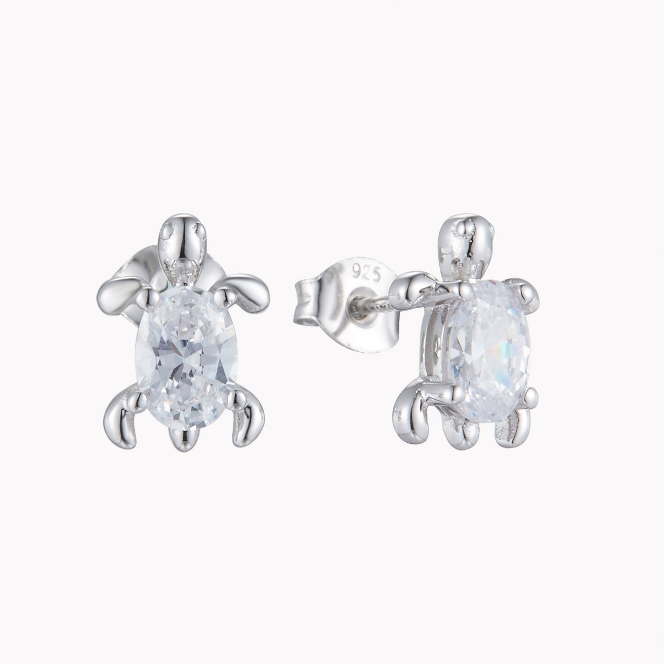 Rhodium-plated .925 Sterling lab-created Diamond Turtle Earrings
