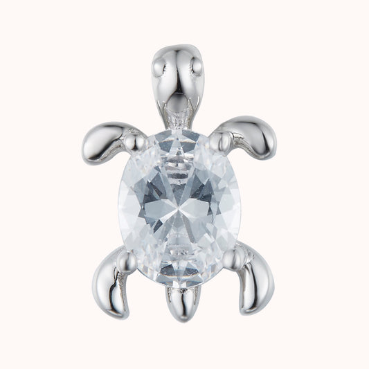 Rhodium-plated .925 Sterling lab-created Diamond Turtle Necklace