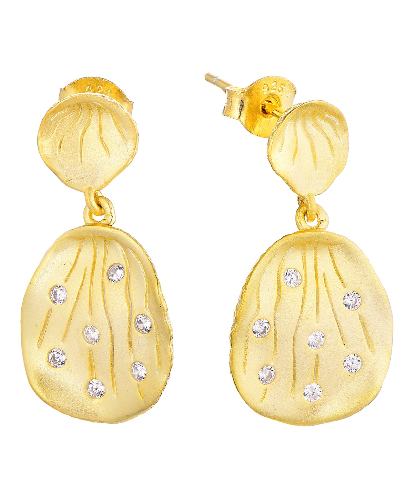 18k Gold-plated .925 Sterling Sand Dollar Earrings with lab-created Diamond Accent