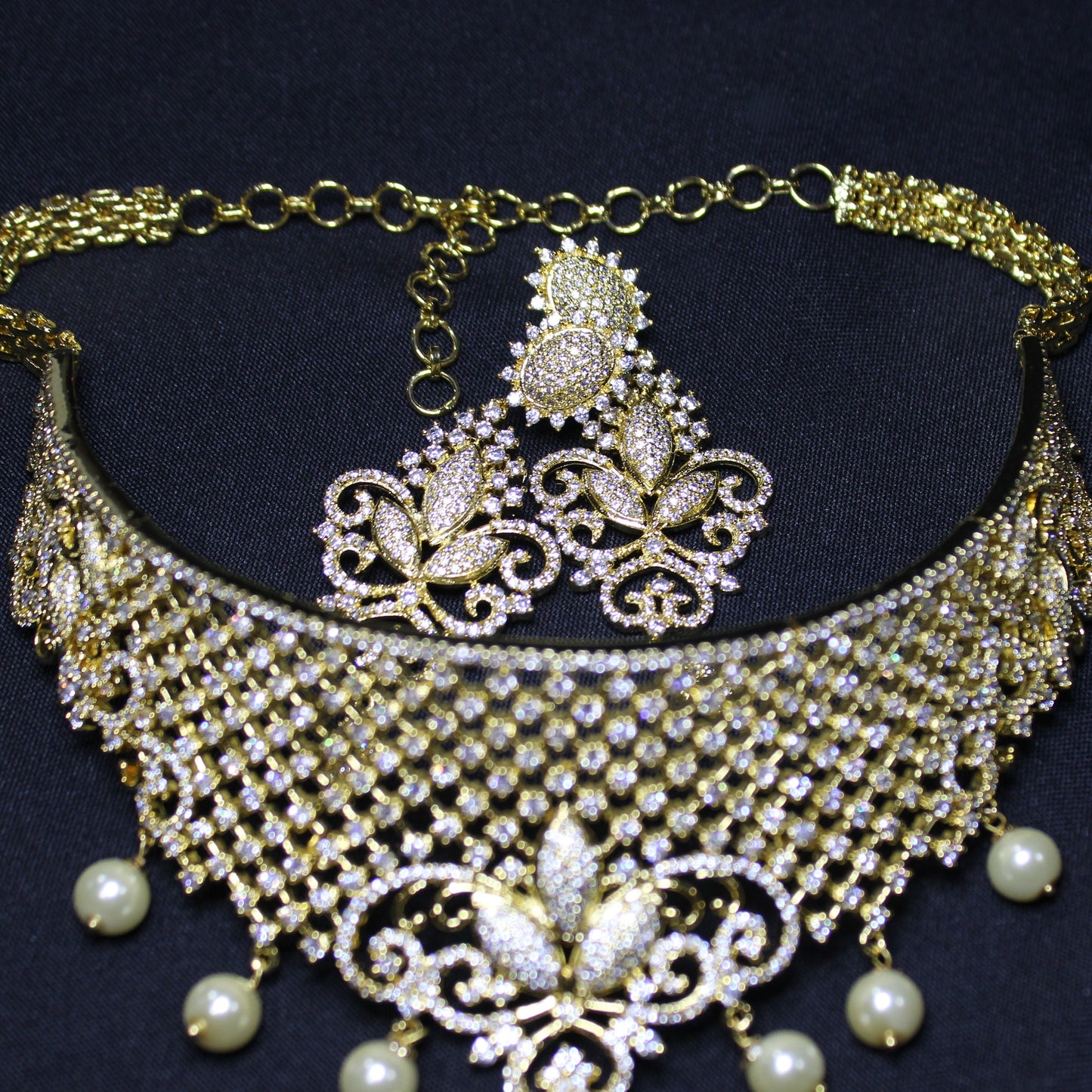 Genesis: Pave Diamond Choker with Cream Pearls