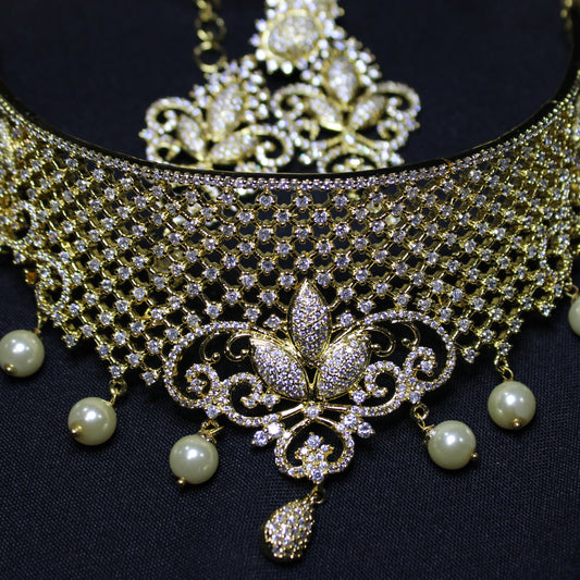 Genesis:  Pave Diamond Choker with Cream Pearls