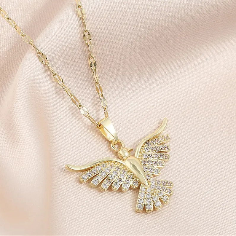 Phoenix - Rhinestone and Gold Plated Pendant Necklace