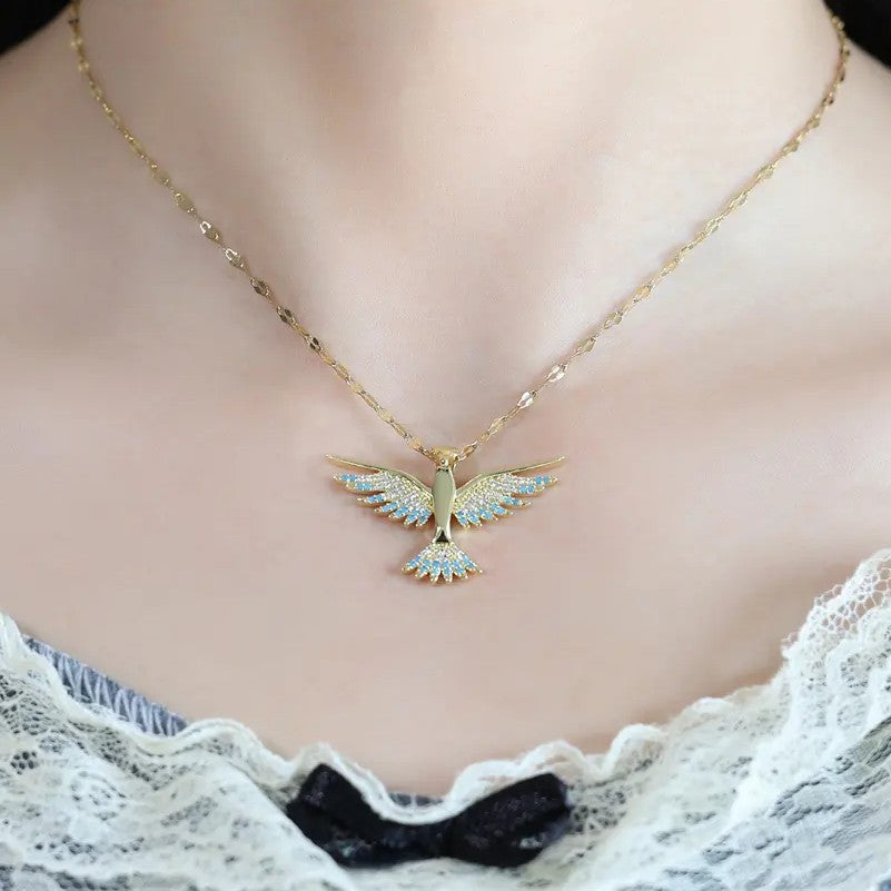 Phoenix - Rhinestone and Gold Plated Pendant Necklace