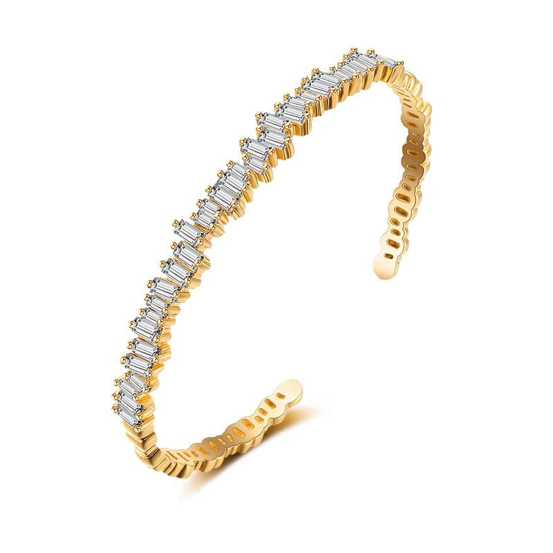 Cuff Bracelet with Baguette Diamonds in Gold Plate (lab-created)