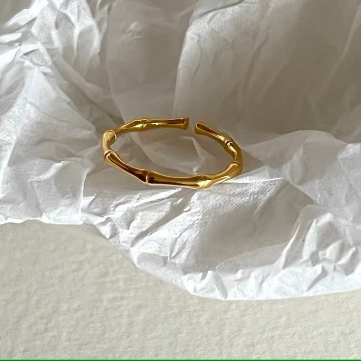 .925 Sterling Bamboo Link Ring in Yellow or White Gold Plating (stackable)