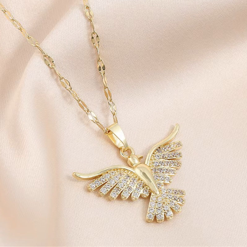Phoenix - Rhinestone and Gold Plated Pendant Necklace