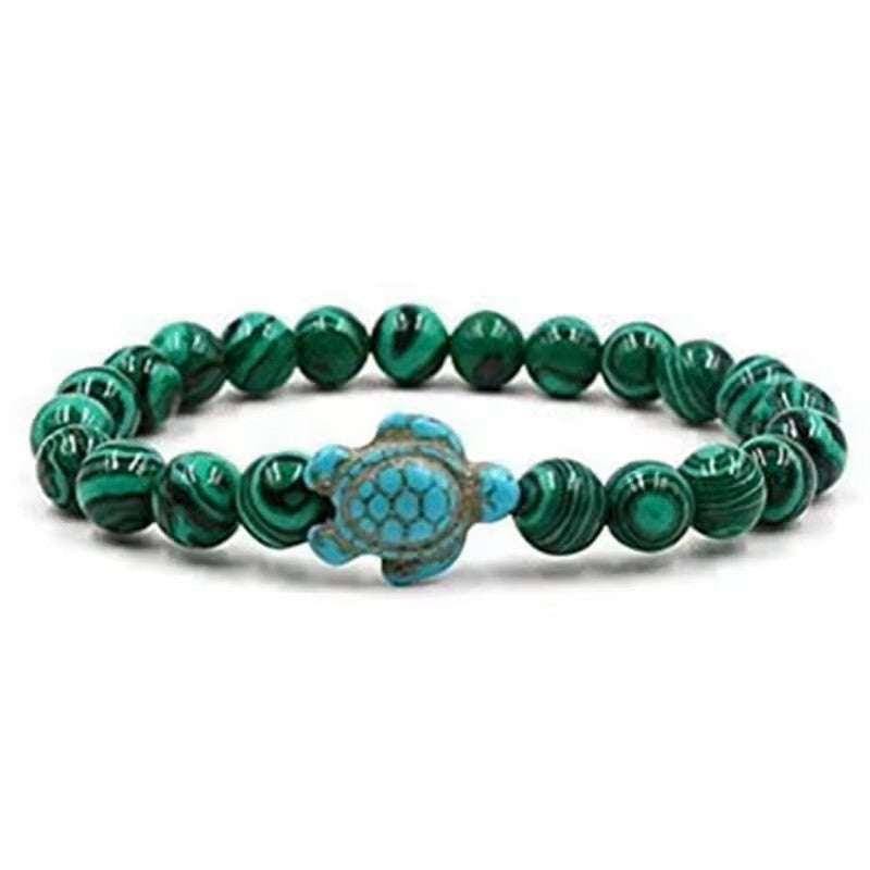 Natural Stone Beaded Bracelet with Sea Turtle Charm