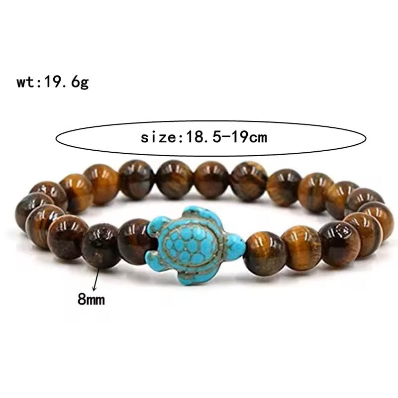 Natural Stone Beaded Bracelet with Sea Turtle Charm