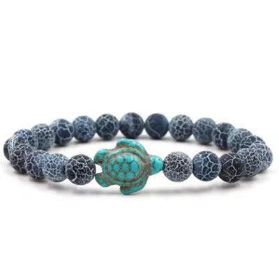 Natural Stone Beaded Bracelet with Sea Turtle Charm