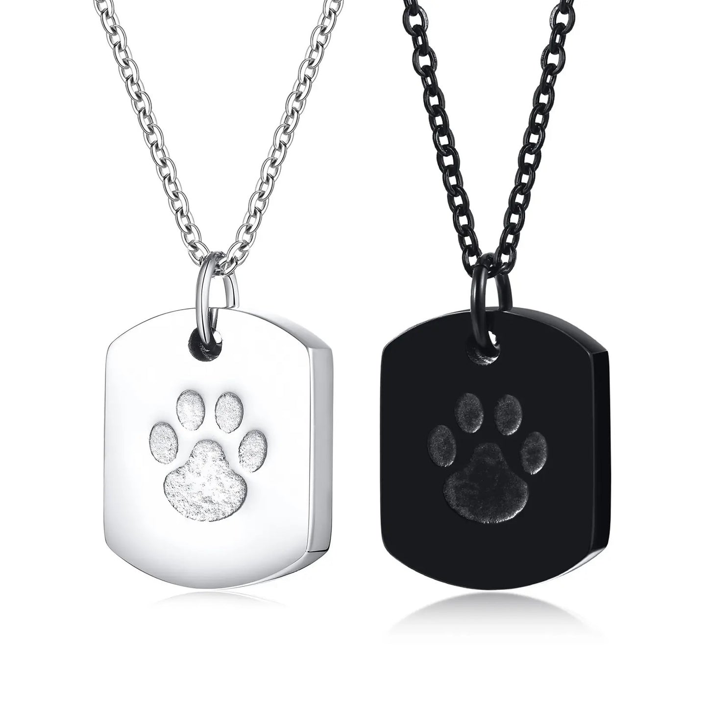 Stainless Steel Pawprint Necklace Urn in Black or Silver